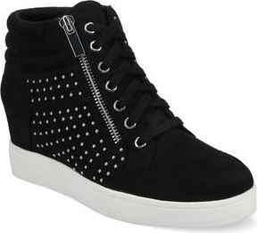 Journee Collection Clarity High Top Wedge Sneaker in Black/Stud at Nordstrom Rack, Size 7.5