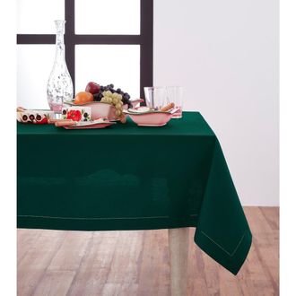Solino Home Cotton Linen Hemstitch Tablecloth for Dining Table, Holiday and Everyday Table Decor in Dark Green at Nordstrom, Size Xx-Small