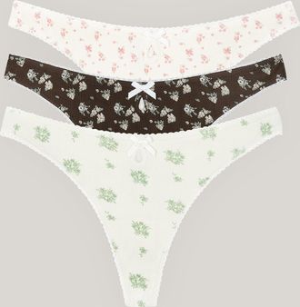 Lounge Pointelle Strings (3-pack) - Neutrale Print - XXL