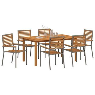 Berkfield Home Modern 7 Piece Garden Dining Set Grey Poly Rattan Acacia