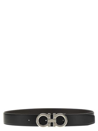 Ferragamo Black Gancini Solid Reversible Belt