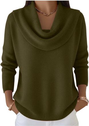 Generic Cowl Neck Jumpers for Women UK Cowl Neck Tops for Women Womens Chunky Knitted Jumper Soft Turtleneck Pullover Sweater Long Sleeve Casual Winter Warm K