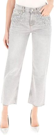 Liu Jo Jeans met Strass Applicaties - Dames - Cropped Jeans - Grijs - W30 - Katoen - Jeans