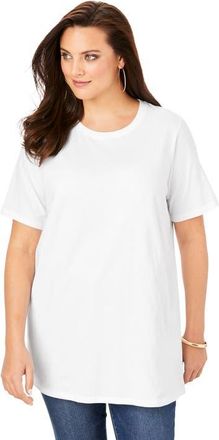 Roaman's Plus Size Cotton Ultimate Crewneck Tee in White at Nordstrom, Size Medium