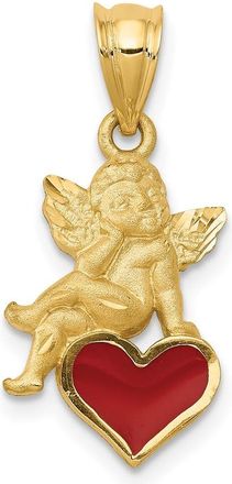 Diamond2Deal 14k Yellow Gold Red Enameled Angel on Heart Pendant