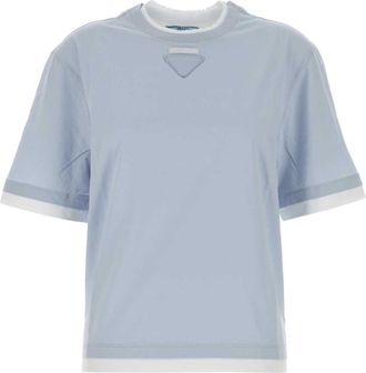Prada Light Blue Logo Crew Neck T-Shirt