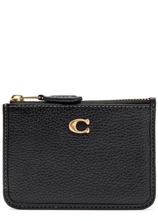 Coach Logo Polished Leather ID Case - Black - One Size