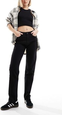 Only Only Emily high waist straight leg ankle jean in black