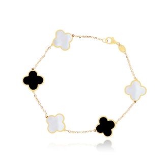 The Lovery Large Mother of Pearl and Onyx Mixed Clover Bracelet