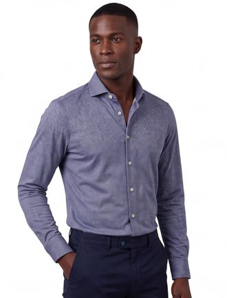 Olymp Overhemd Olymp blauw geprint wide spread boord