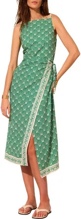 Mint Velvet Linen Blend Square Neck Midi Dress in Green at Nordstrom, Size 14