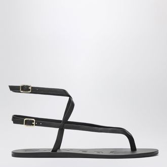 Maneb&igrave; Black smooth leather crossover sandals