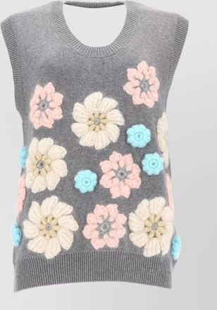 Ganni floral-appliqu&eacute; knitted top