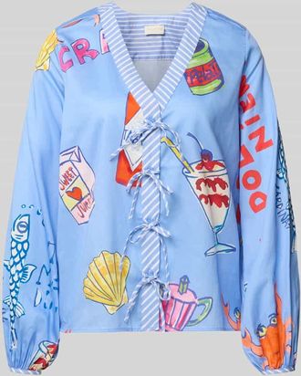 Milano Milano Italy Bluse mit Schn&uuml;rung und V-Ausschnitt in Hellblau, Gr&ouml;&szlig;e 38