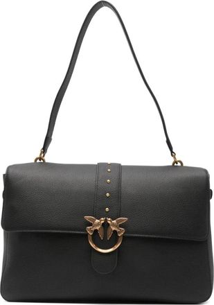 Pinko Luxe leren schoudertas in zwart en goud - Dames - Schoudertassen - Zwart - ONE Size - Leer - Tassen