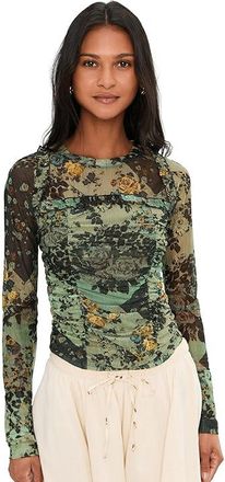 Free People Ariana Long Sleeve Ruched Top Womens Clothing Sage Combo : LG (Womens 12-14), Polyester