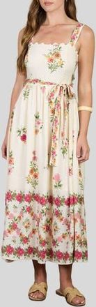 Blu Pepper Belted Floral Scallop Edge Midi Dress in Light Khaki Multi at Nordstrom Rack, Size Medium