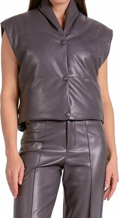 Elan Faux Leather Vest In Charcoal