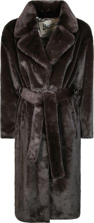 Herno Faux Fur Belted Long Coat