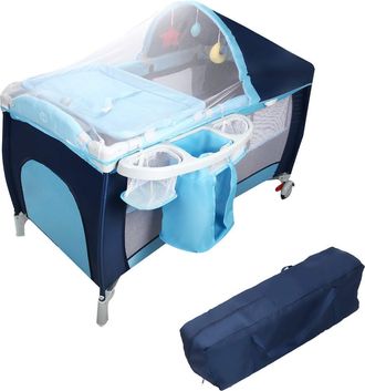 Costway Costway Cuna De Beb&eacute; Cama Viaje Plegable Con Rueda Con Colch&oacute;n Para Cambiador Paal Con Funci&oacute;n De Oscilante (azul)