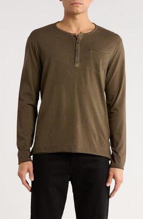 John Varvatos Baylor Organic Cotton Long Sleeve Henley in Deep Olive at Nordstrom Rack, Size Xx-Large