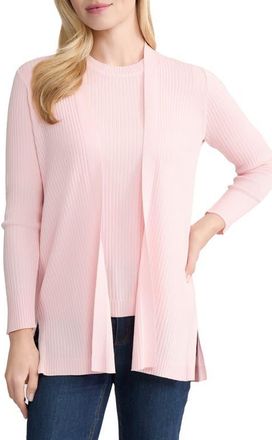 Jones New York Sutton Open Front Rib Knit Cardigan in Petal Pink at Nordstrom, Size Large