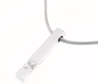 Bespoke 18ct White Gold Single Bright White Diamond Bar Pendant