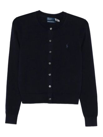 Polo Ralph Lauren button-front embroidered-logo cardigan - women - Wool - L - Blue