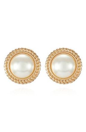T Tahari Braided Faux Pearl Clip-On Button Earrings in Gold Tone at Nordstrom Rack