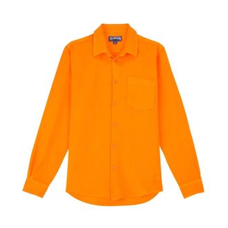 Vilebrequin Linen Shirt Solid - Heren - Casual Overhemden - Oranje - L - Linnen - Overhemden