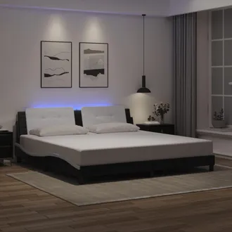vidaXL Vidaxl - Estructura Cama Con Led Cuero Sint&eacute;tico Negro Blanco 200x200 Cm