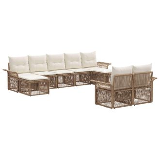 vidaXL Conjunto De Sof&aacute;s De Jard&iacute;n 9 Pcs Beige Rat&aacute;n Sint&eacute;tico Vidaxl