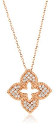 Suzy Levian Pavé Cubic Zirconia Clover Pendant Necklace in Pink at Nordstrom Rack, Size 18