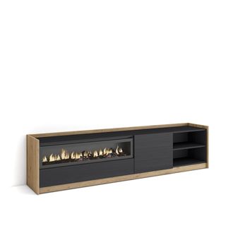 Skraut Home Skraut Home - Mueble Tv, Televisi&oacute;n, 207x37x50cm, Para Tv Hasta 80, Chimenea El&eacute;ctrica, Negro Y Roble