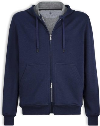 Brunello Cucinelli COTTON ZIP HOODED TOP Size: XL, colour: NAVY