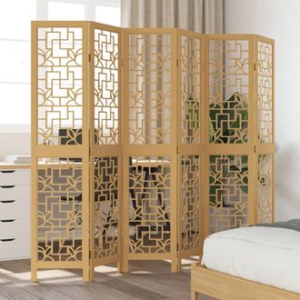 Berkfield Home Room Divider 6 Panels Brown Solid Wood Paulownia