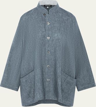 Eskandar Longer Back Wide Mandarin Jacket - Long Length