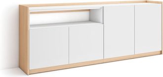 Skraut Home Skraut Home - Aparadores Para Sal&oacute;n, 207x37x80cm, 4 Puertas, Armario, Zapatero, Blanco Y Roble Soft