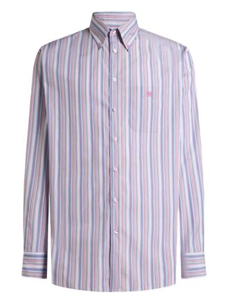 Etro striped Pegaso-embroidered shirt - Blue