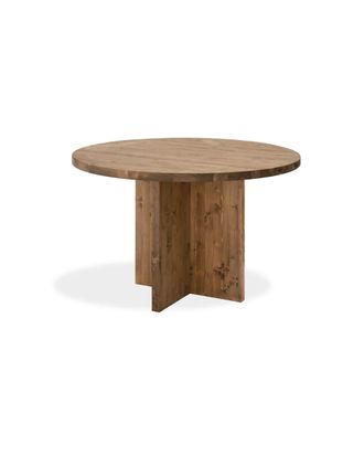 Deco Wood Mesa de comedor redonda de madera maciza en tono envejecido &oslash;110x75cm