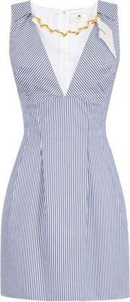 Elisabetta Franchi Kleedjes, Dames, Blauw, S, Katoen, Mini Jurk met Sjaal met Juwelenprint