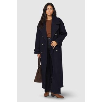 Wallis Wide Lapel Trench Coat in Navy at Nordstrom, Size 10