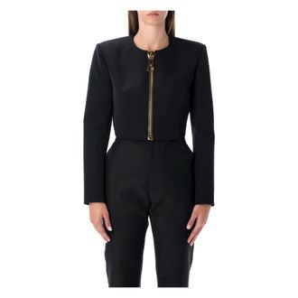 Balmain Light Jackets, female, Black, S, Cropped Zipped Wool Jacket