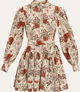 Ulla Johnson Simona Silk Long-Sleeve Mini Shirtdress