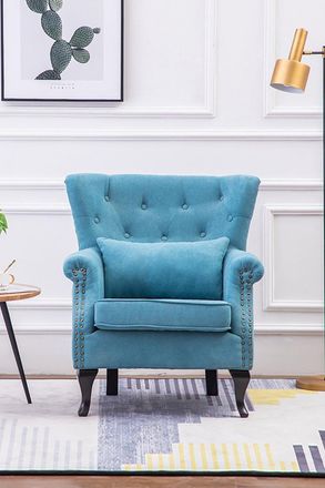 Living and Home Modern Linen Upholstered Wingback Armchair with Cushion