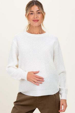 Pinkblush Waffle Knit Rounded Hem Sweater in Ivory at Nordstrom, Size X-Large