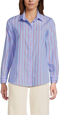 Lands End No Iron Supima Cotton Long Sleeve Shirt in Light Sea Blue Rail Stripe at Nordstrom, Size 14P
