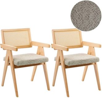 Beliani Conjunto De 2 Sillas De Comedor Retro Estructura De Madera De Caucho Asiento De Boucl&eacute; Comedor Cocina Marr&oacute;n Claro Y Gris Pardo Ava