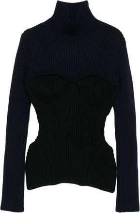 Jean Paul Gaultier Zwart Merinowol Lange Mouwen Top - Dames - Coltruien - Zwart - S - Wol - Truien & Vesten