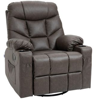 HOMCOM Manual Recliner Chair with Footrest - Cup Holder - Swivel Base - Brown | TJ Hughes